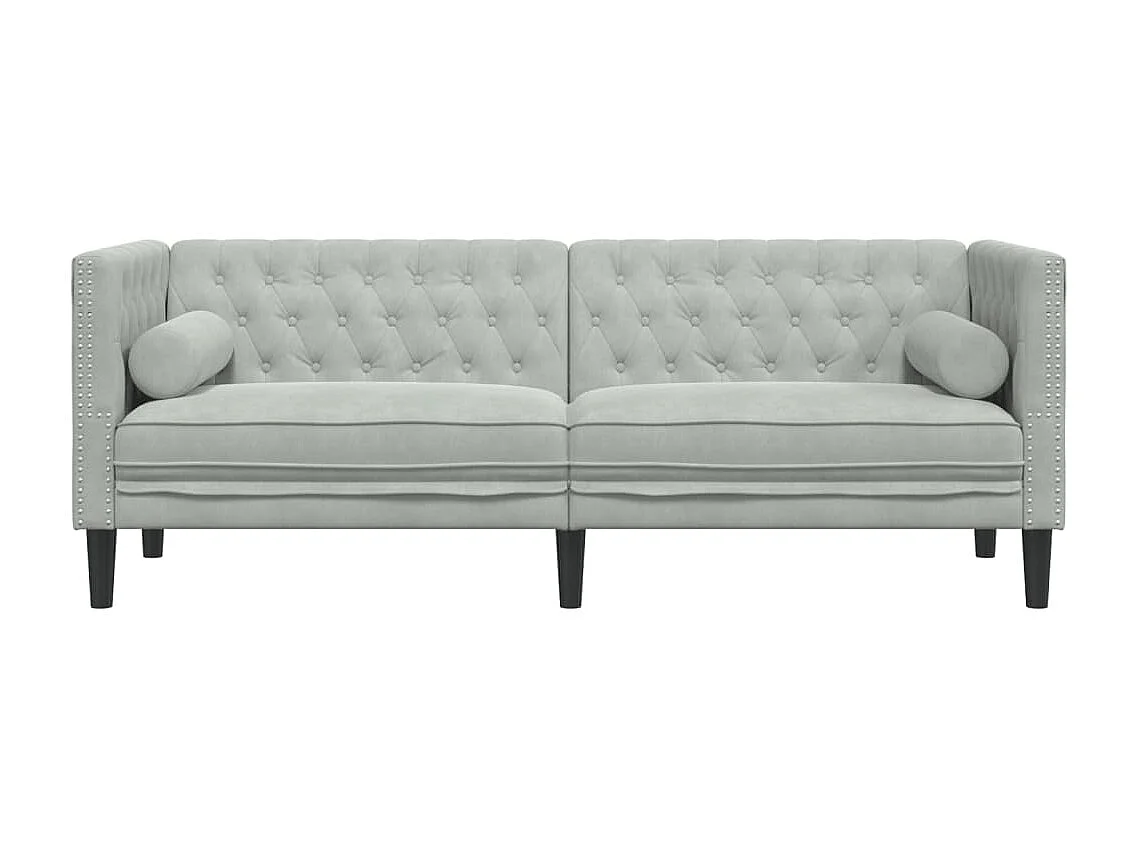 Canapé Chesterfield avec traversins 3 places gris clair velours