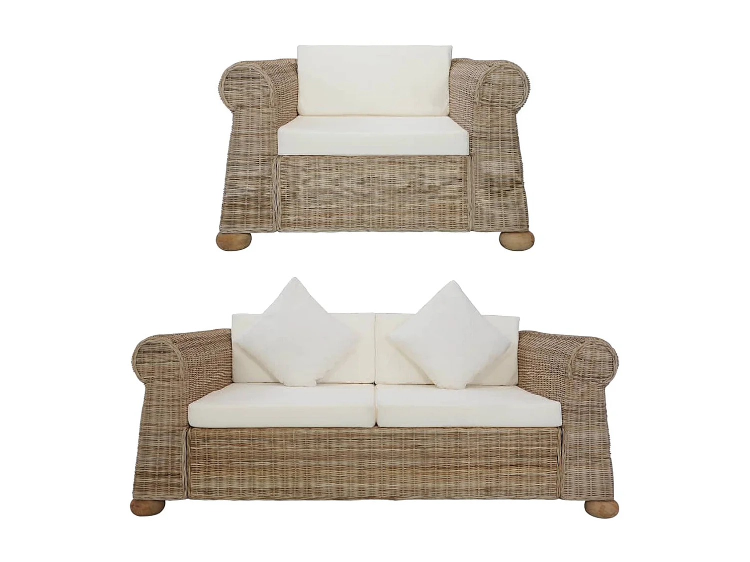 Set di Divani 2 pz con Cuscini in Rattan Naturale