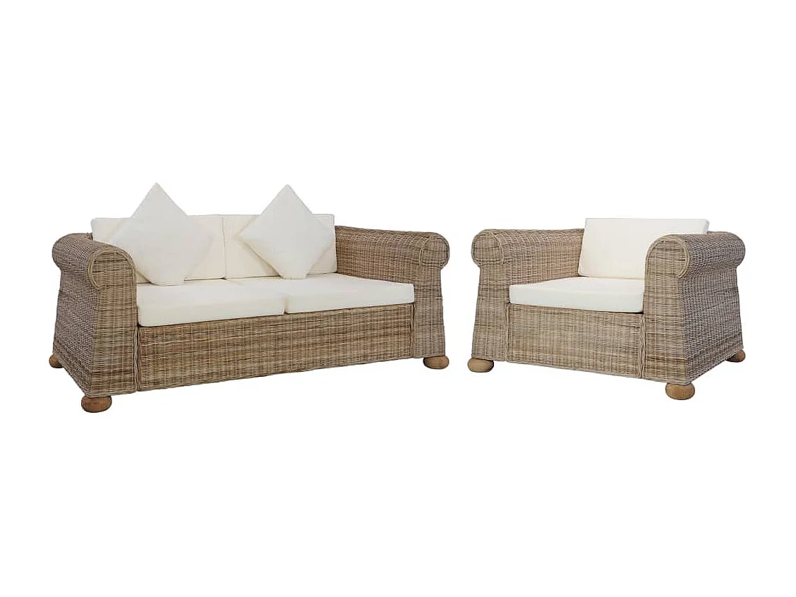 Ensemble de canapés avec coussins 2 pcs rotin naturel