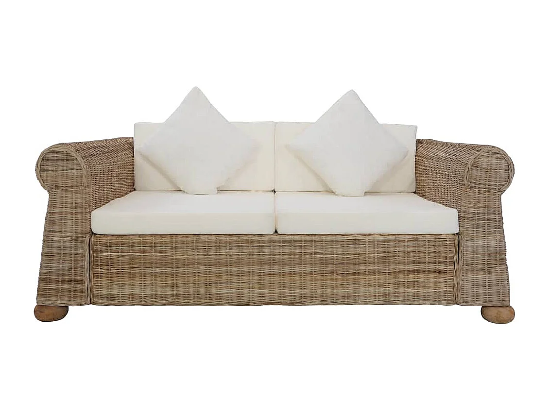 Ensemble de canapés avec coussins 2 pcs rotin naturel