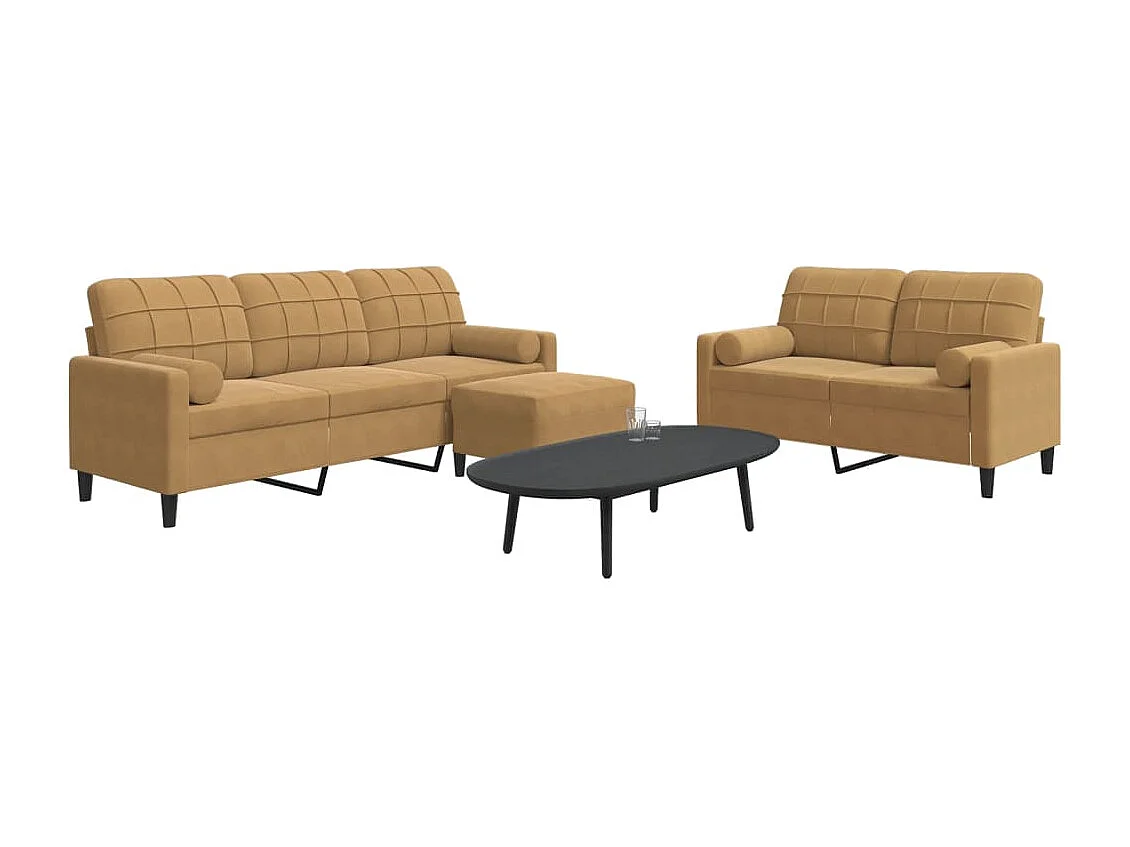 Ensemble de canapés 3 pcs avec coussins et traversins velours