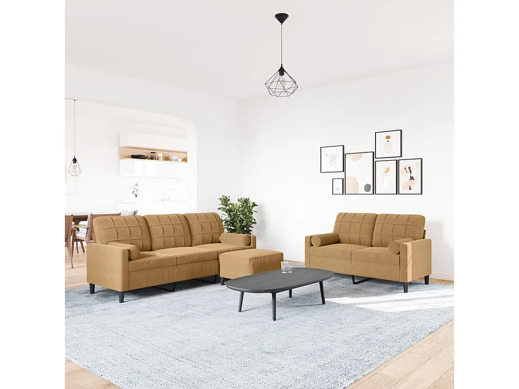 Ensemble de canapés 3 pcs avec coussins et traversins velours