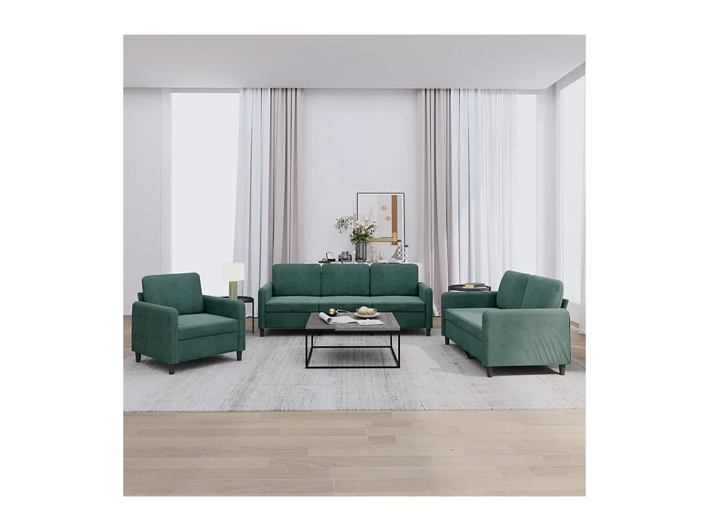 Ensemble de canapés 3 pcs vert foncé velours