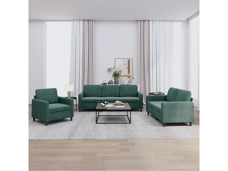 Set di Divani 3 pz Verde Scuro in Velluto