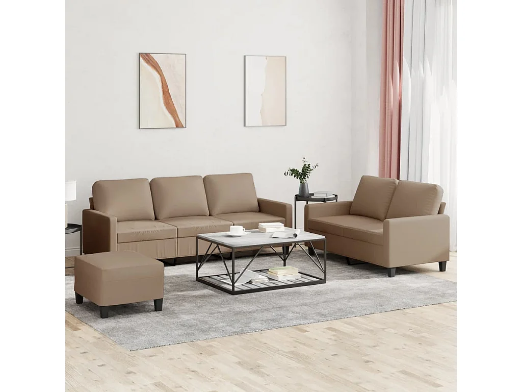 3-tlg. Sofagarnitur mit Kissen Cappuccino-Braun Kunstleder