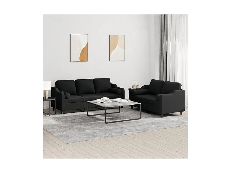 Ensemble de canapés 2 pcs avec coussins noir tissu