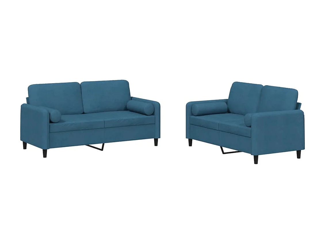 Set di Divani 2 pz con Cuscini Blu in Velluto