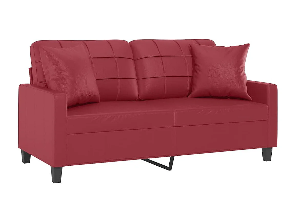 Divano a 2 Posti con Cuscini Rosso Vino 140 cm in Similpelle