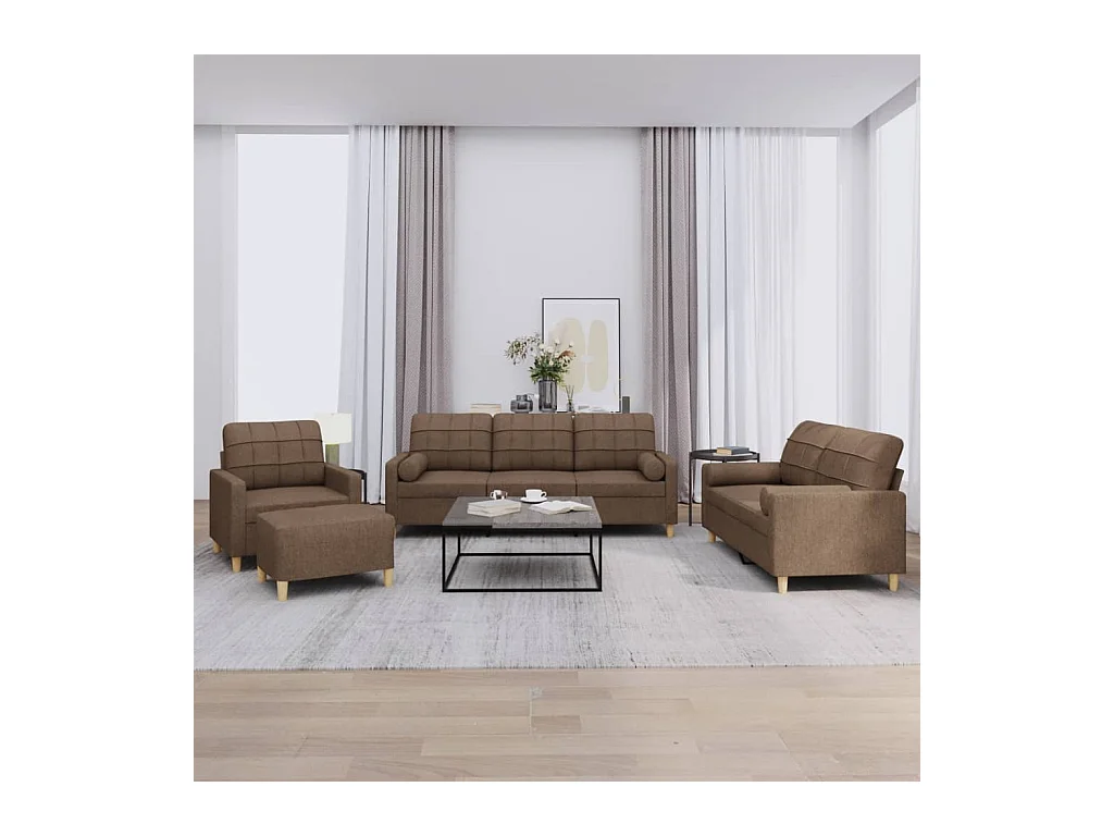 Ensemble de canapés 4 pcs avec coussins marron tissu