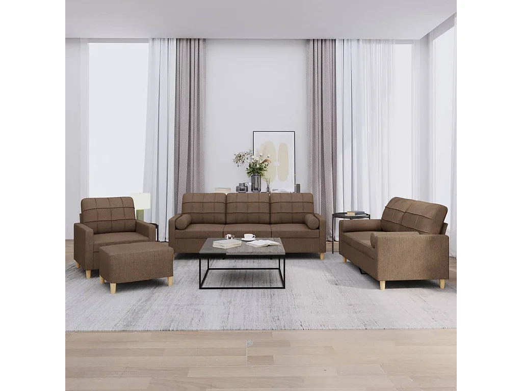Juego de sofás con cojines 4 piezas tela marrón