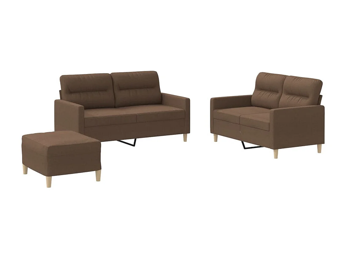 Set di Divani 3 pz con Cuscini Marrone in Tessuto