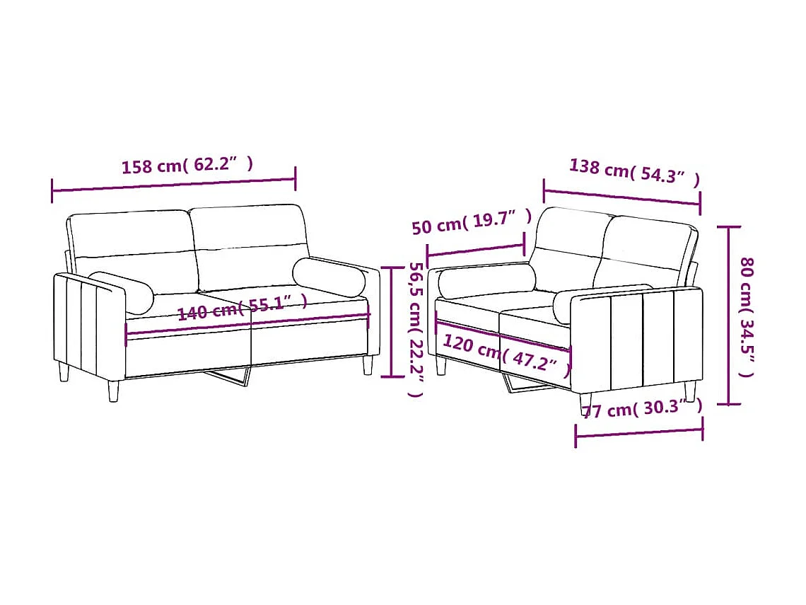 Ensemble de canapés 2 pcs avec coussins noir tissu