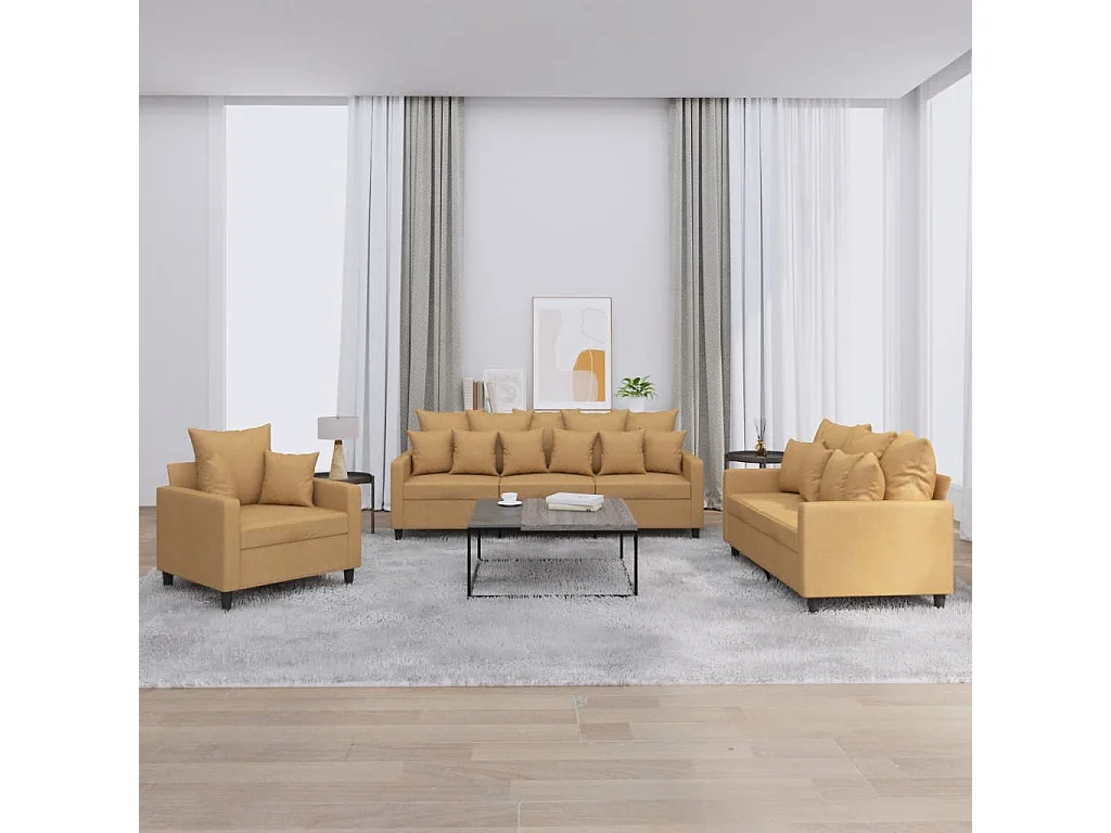 Ensemble de canapés 3 pcs avec coussins Marron Velours