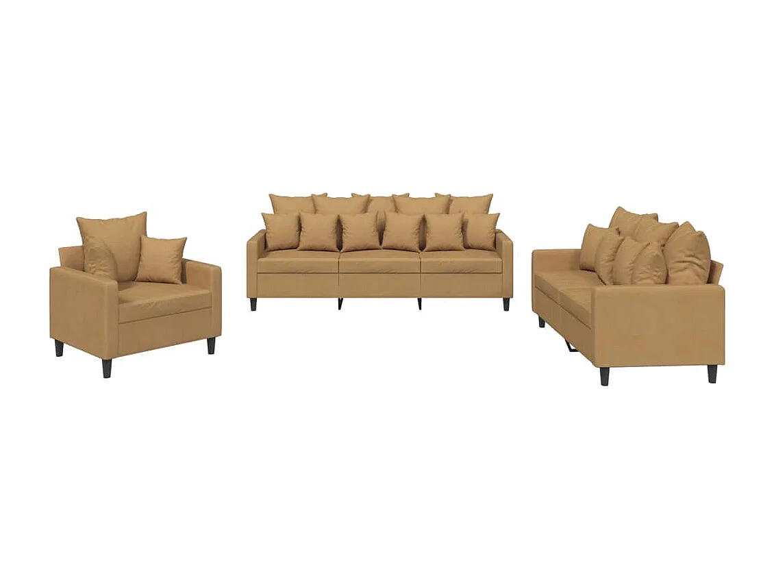 Ensemble de canapés 3 pcs avec coussins Marron Velours