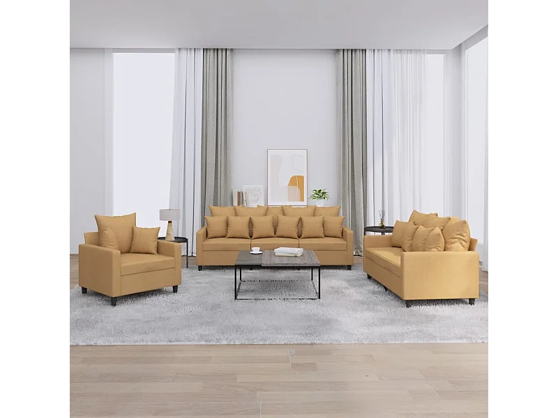 Ensemble de canapés 3 pcs avec coussins Marron Velours