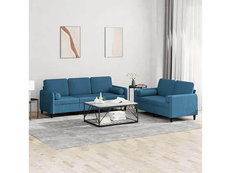 Set di Divani 2 pz con Cuscini Blu in Velluto