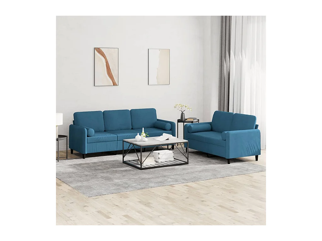 Ensemble de canapés 2 pcs avec coussins bleu velours