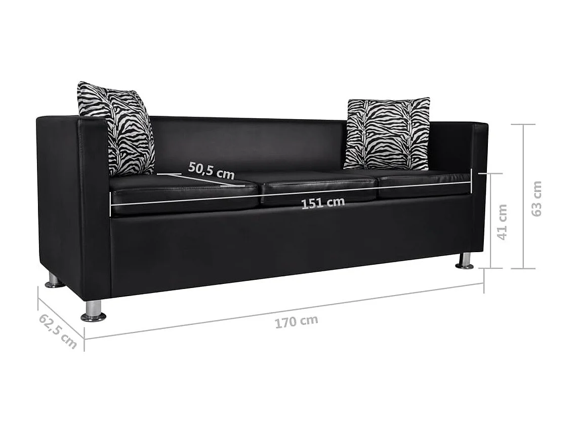 Canapé à 3 places cuir artificiel noir