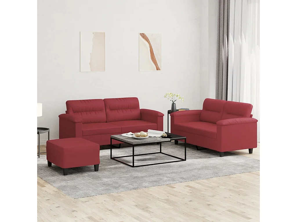 Ensemble de canapés 3 pcs et coussins Rouge bordeaux Similicuir