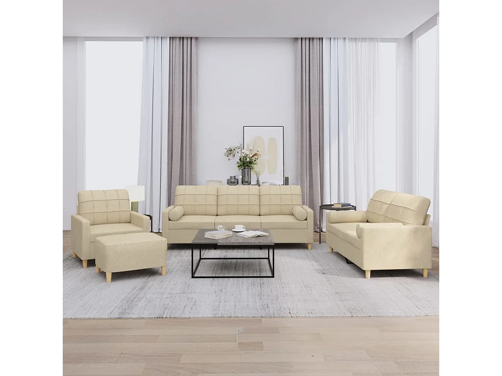 Ensemble de canapés 4 pcs avec coussins crème tissu