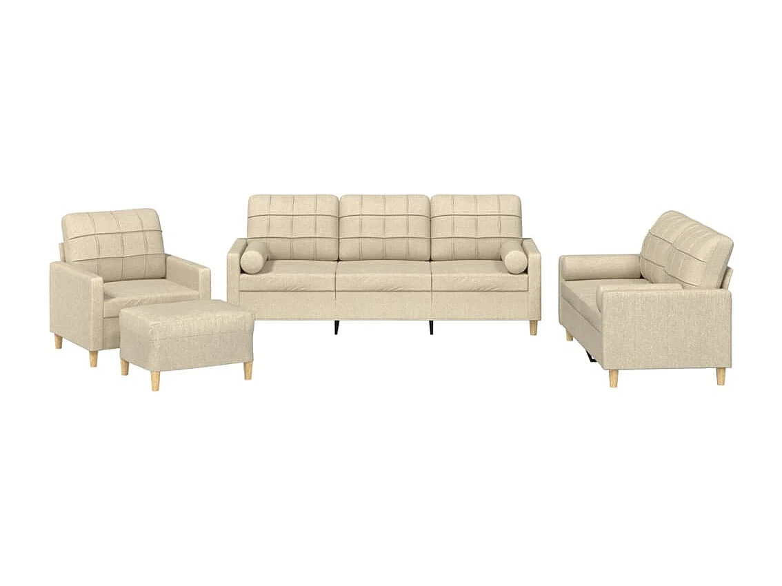 Set Divani 4 pz con Cuscini Crema in Tessuto