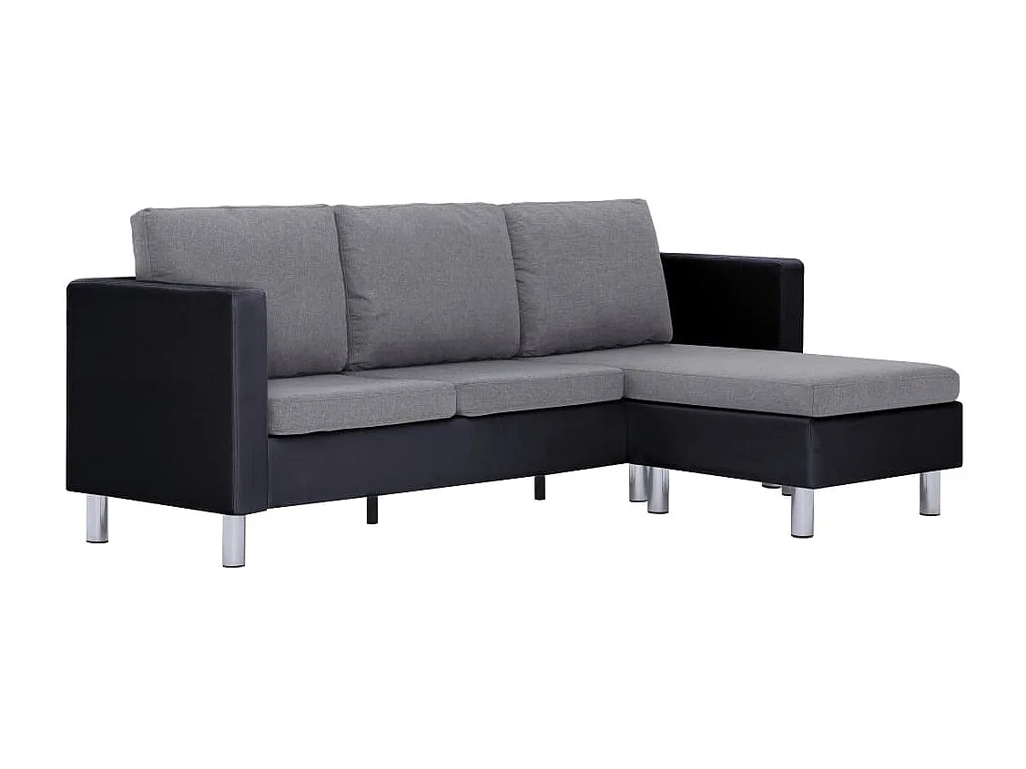 Canapé à 3 places avec coussins noir similicuir