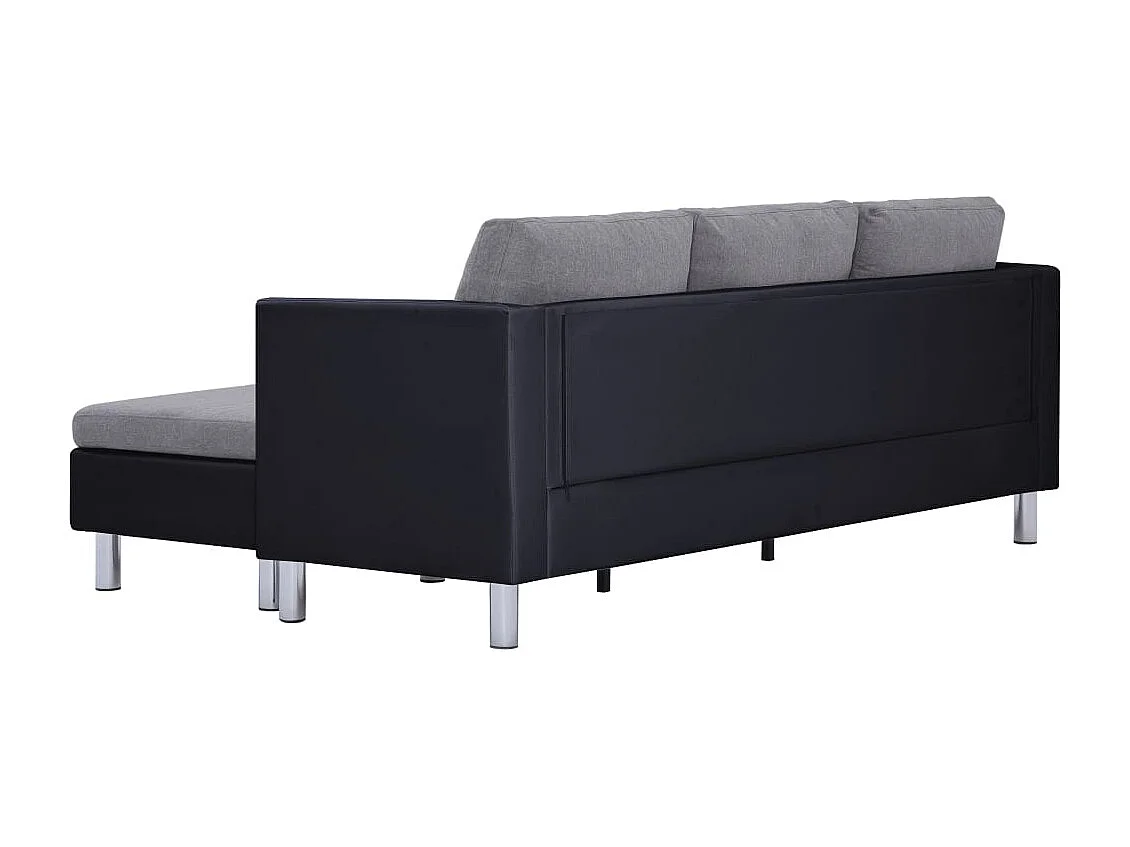 Canapé à 3 places avec coussins noir similicuir