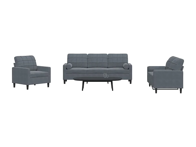 Ensemble de canapés 3 pcs avec coussins et traversins velours