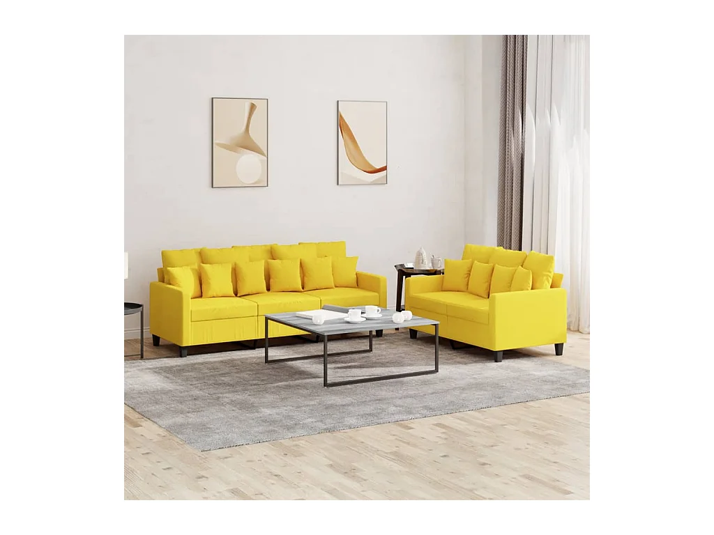 Ensemble de canapés 2 pcs avec coussins Jaune clair Tissu