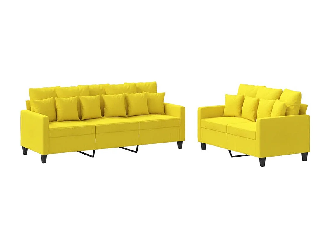 2 pcs conjunto de sofás com almofadões tecido amarelo-claro