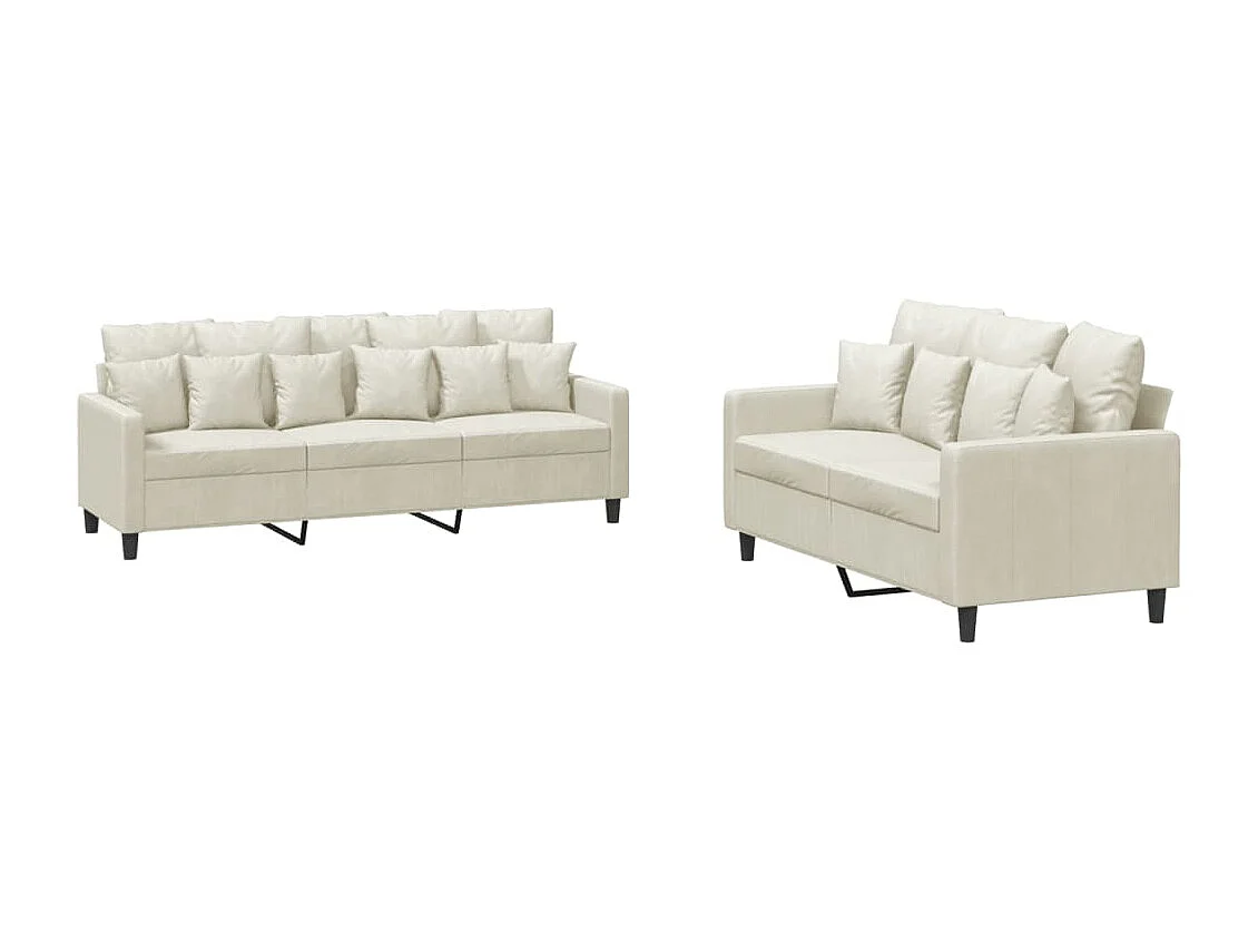 2 pcs conjunto de sofás com almofadões veludo cor creme