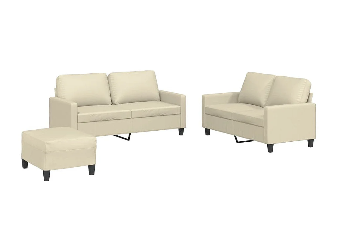 3-delige Loungeset met kussens kunstleer crème