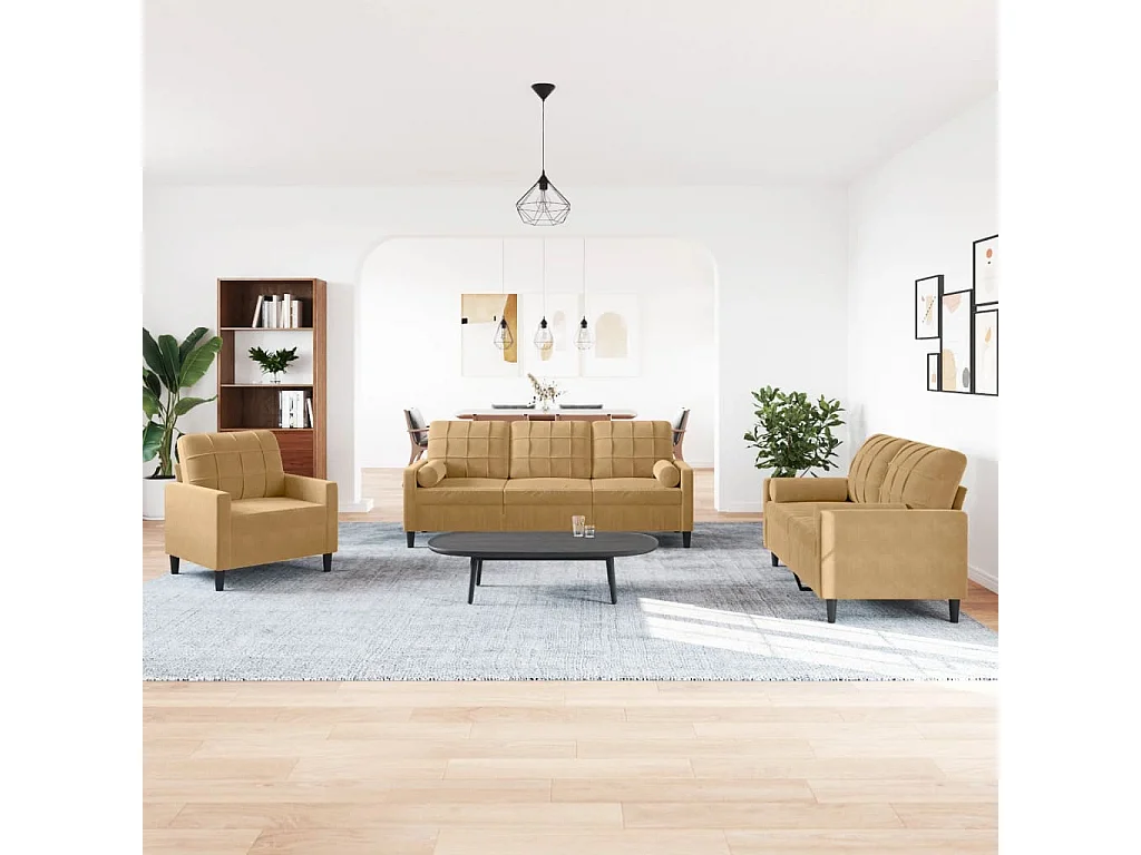 Ensemble de canapés 3 pcs avec coussins et traversins velours