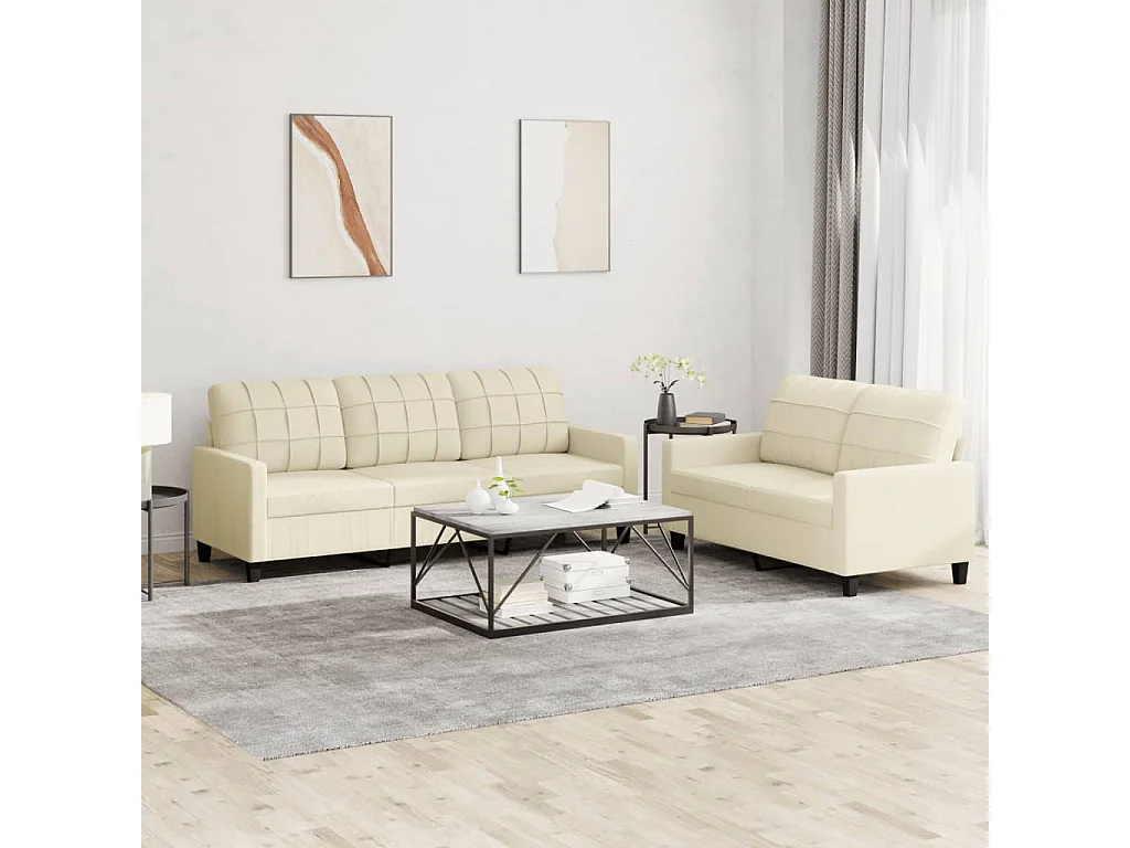 Ensemble de canapés 2 pcs avec coussins Crème Similicuir