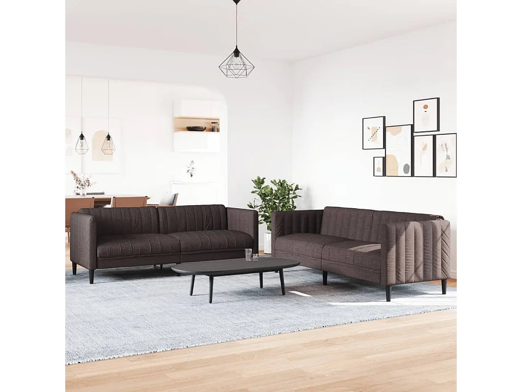 Ensemble de canapés 2 pcs marron foncé tissu