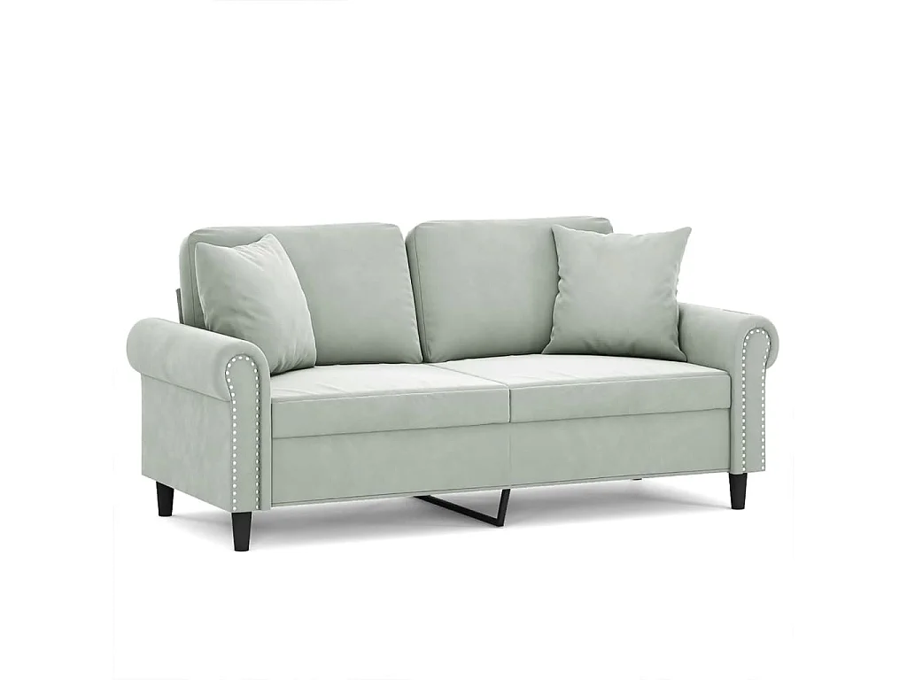 Canapé 2 places avec oreillers gris clair 140 cm velours