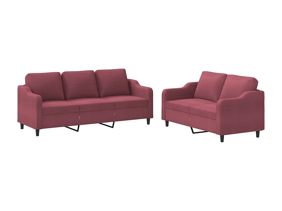 Ensemble de canapés 2 pcs avec coussins Rouge bordeaux Tissu