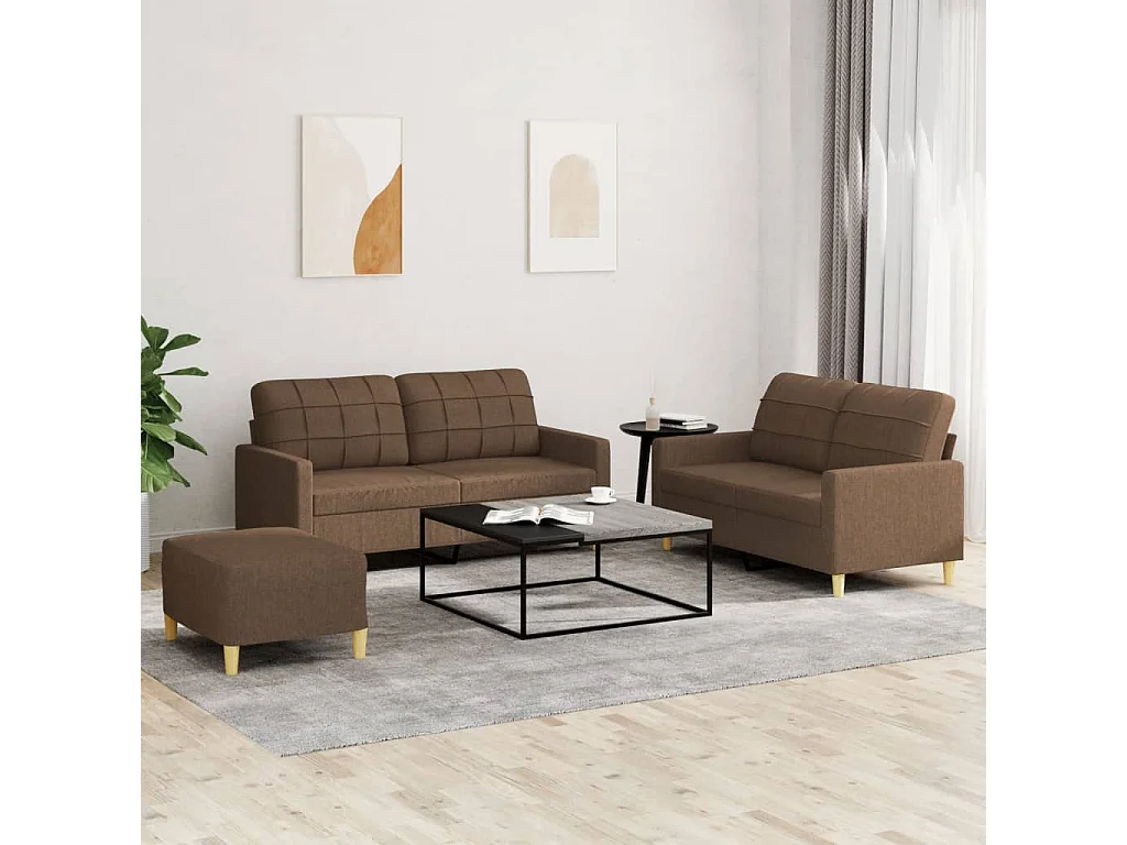 Ensemble de canapés 3 pcs avec coussins Marron Tissu