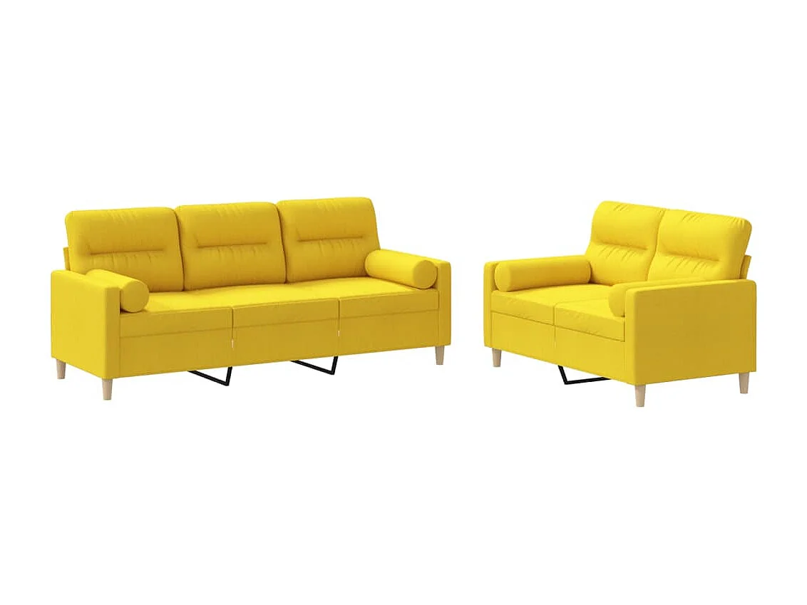 2 pcs conjunto de sofás com almofadas tecido amarelo-claro