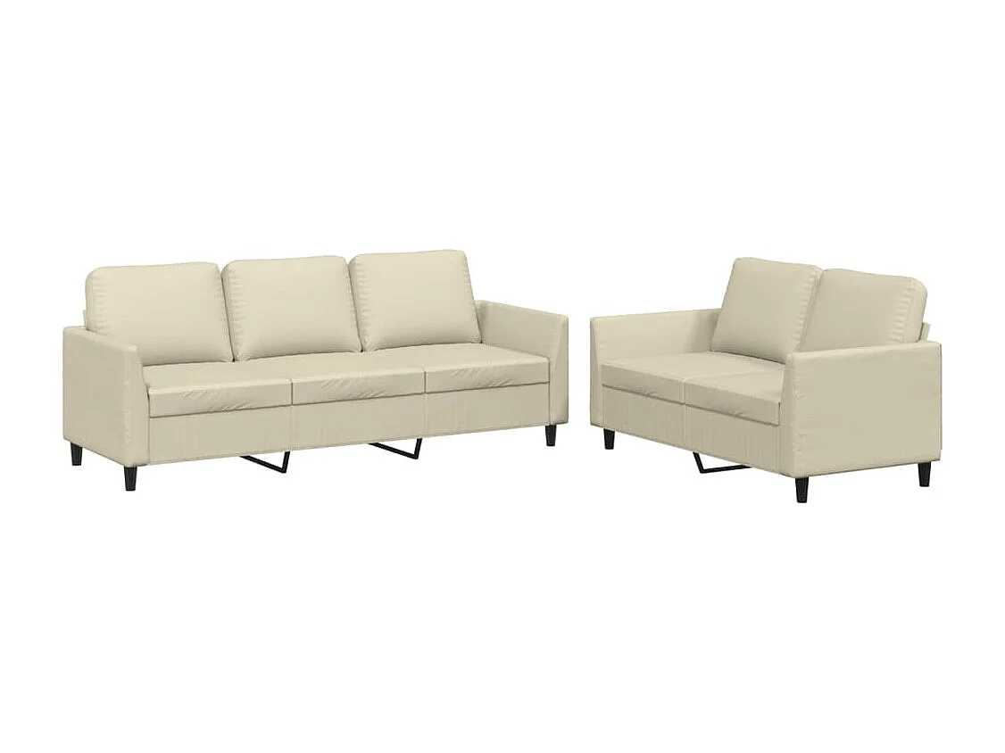 2 pcs conjunto sofás c/ almofadões couro artificial cor creme