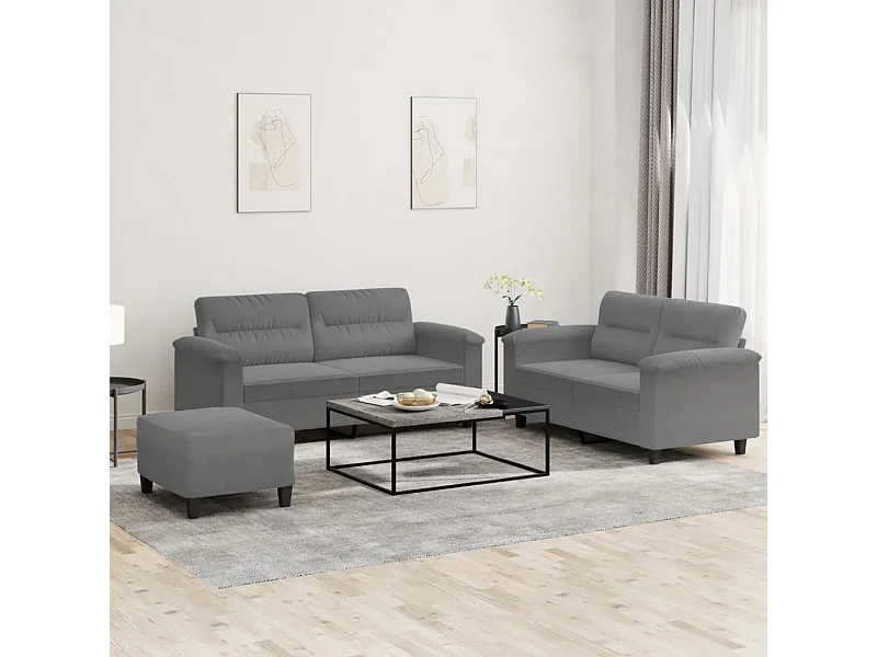 Set Divani 3 pz con Cuscini Grigio Scuro in Tessuto Microfibra