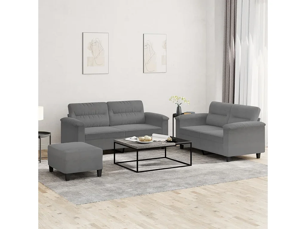 Ensemble de canapés 3 pcs coussins gris foncé tissu microfibre