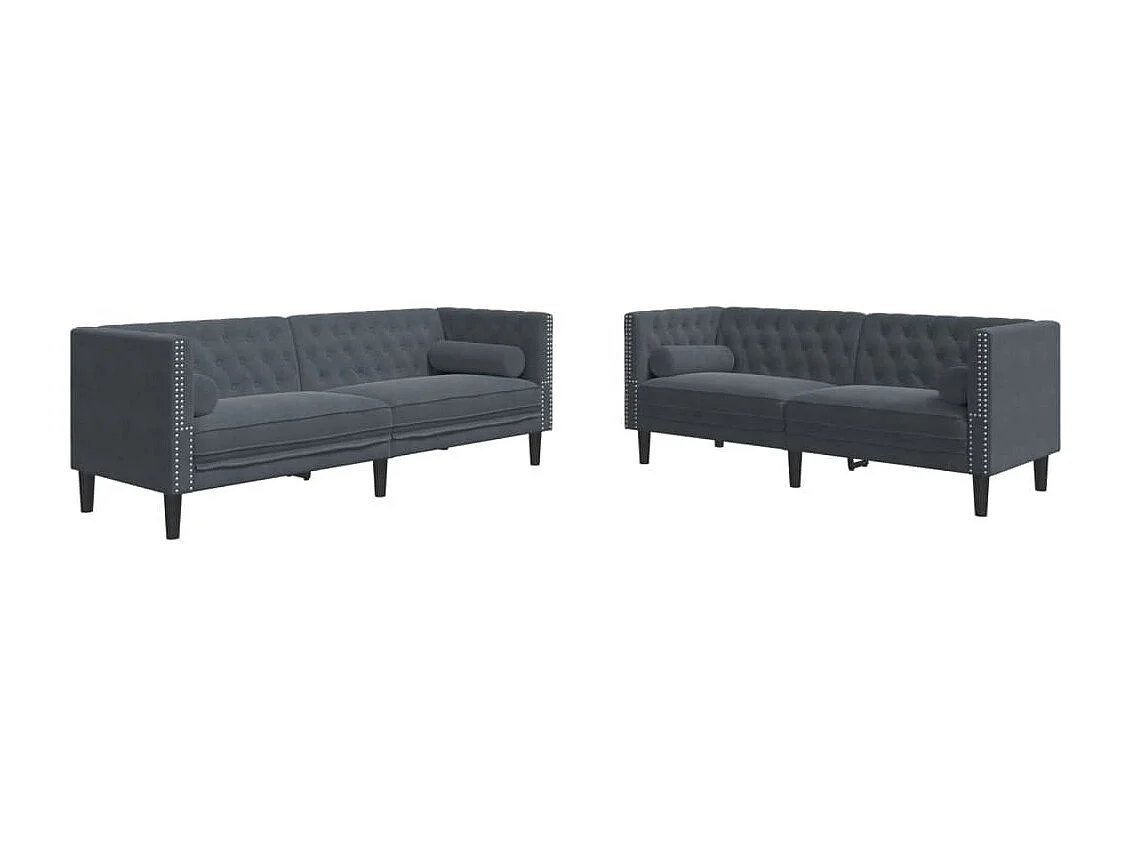 2-delige Loungeset Chesterfield en bolsters fluweel donkergrijs