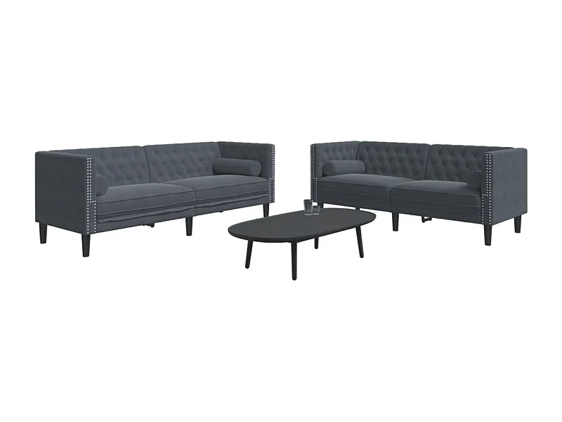 Ensemble de canapé Chesterfield et traversins 2 pcs gris foncé