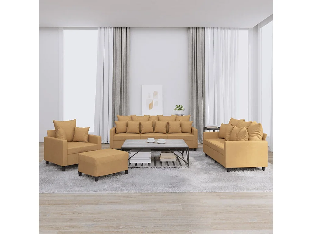 Ensemble de canapés 4 pcs avec coussins Marron Velours