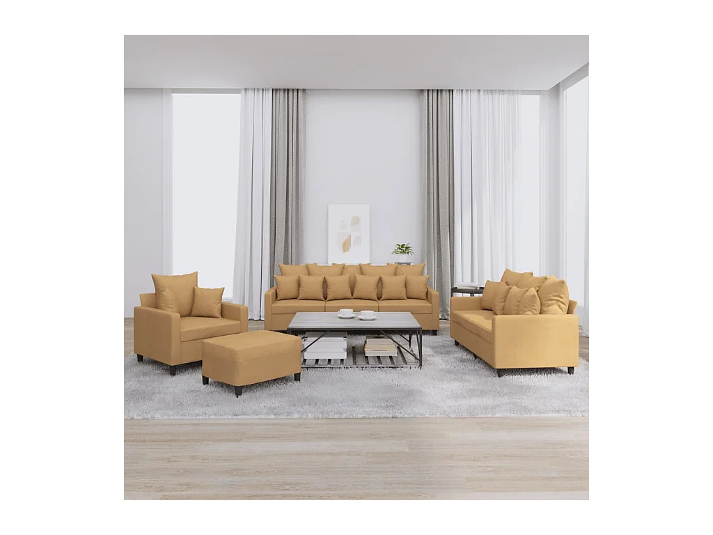 Set di Divani 4 pz con Cuscini Marrone in Velluto