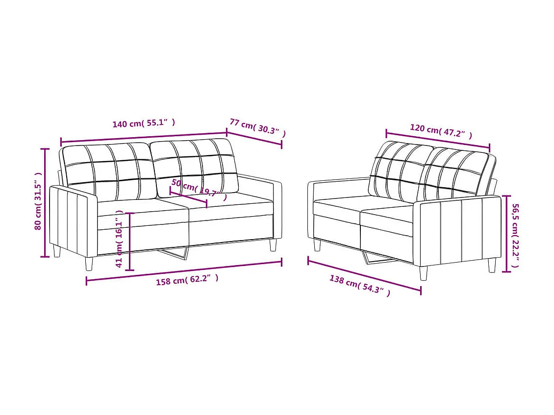 Ensemble de canapés 2 pcs avec coussins Marron Tissu