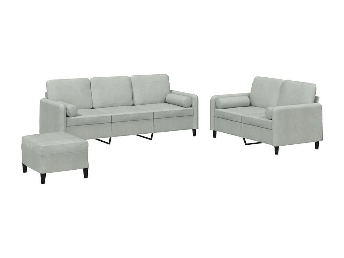 Set di Divani 3 pz con Cuscini Grigio Chiaro in Velluto