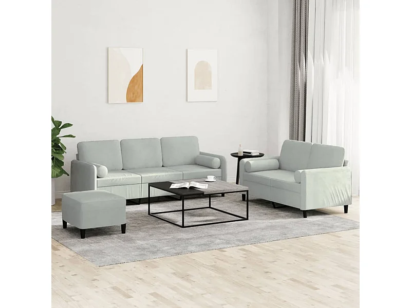 Ensemble de canapés 3 pcs avec coussins gris clair velours