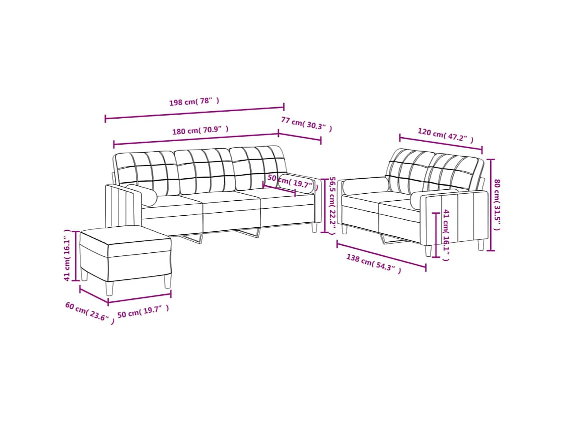 3-delige Loungeset met kussens stof bruin